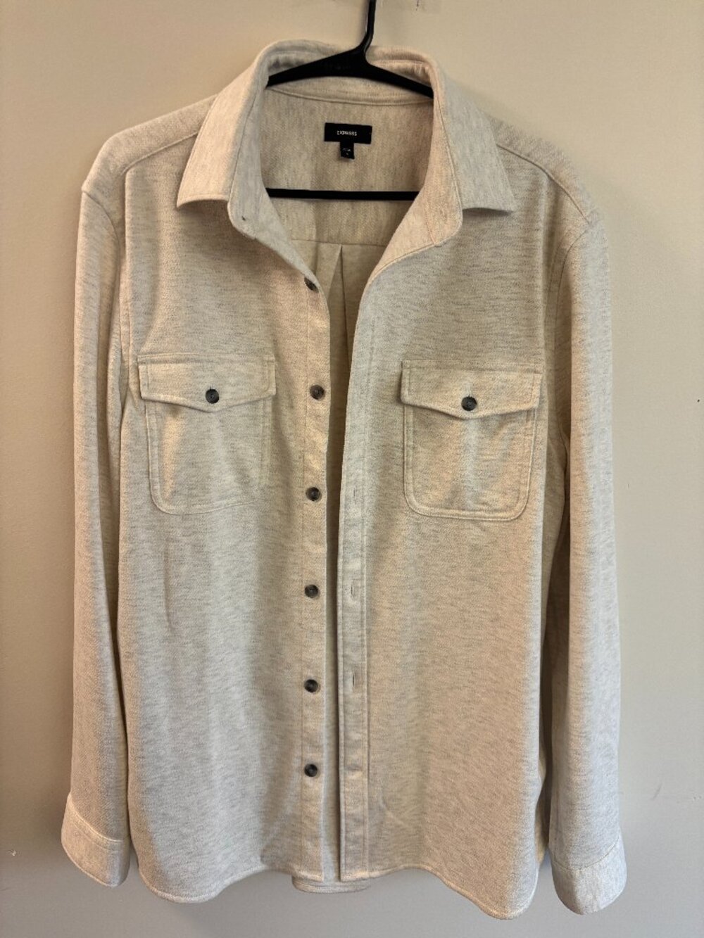 Express Men's Cream Heather Button-Up Shirt Jacket Shacket | Size M